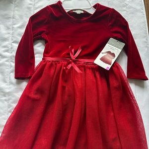 Elegant Red Velvet Kids Dress with Ribbon